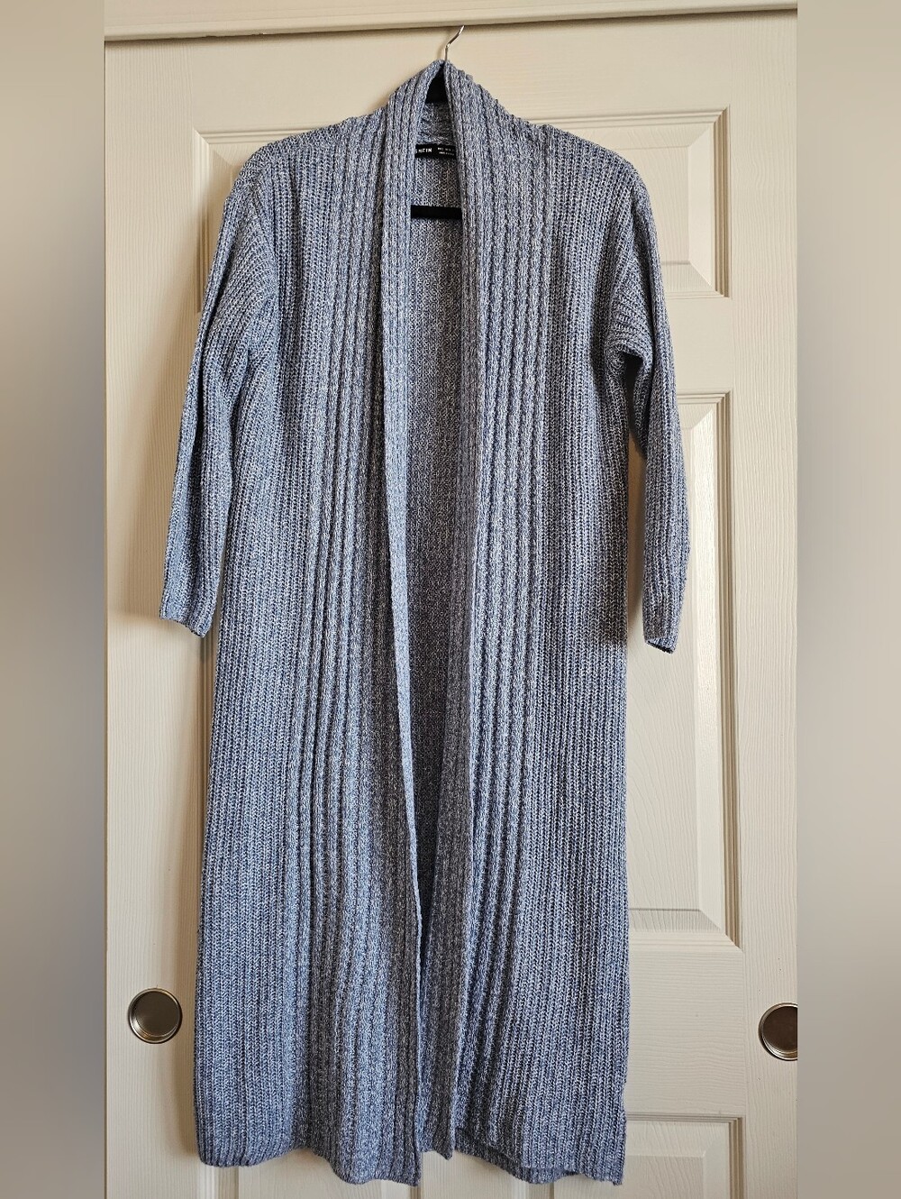 SHEIN Long Open-Front Ribbed Knit Cardigan in Light Blue